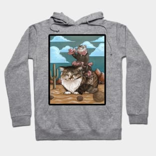 Ferret Cowgirl & Kitty Bronco - Black Outlined Version Hoodie